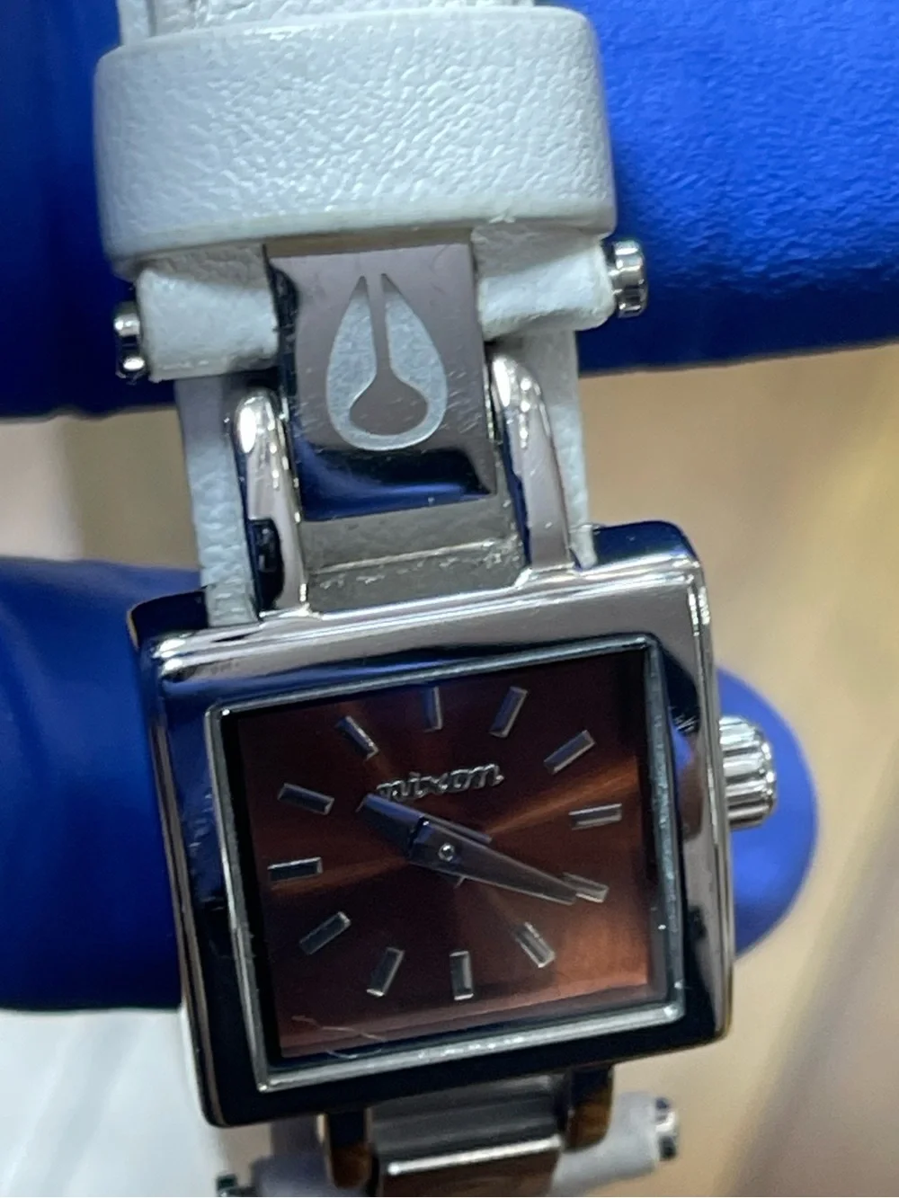 Nixon Matchmaker Women’s Square Watch with Metallic Orange Dial and White Strap